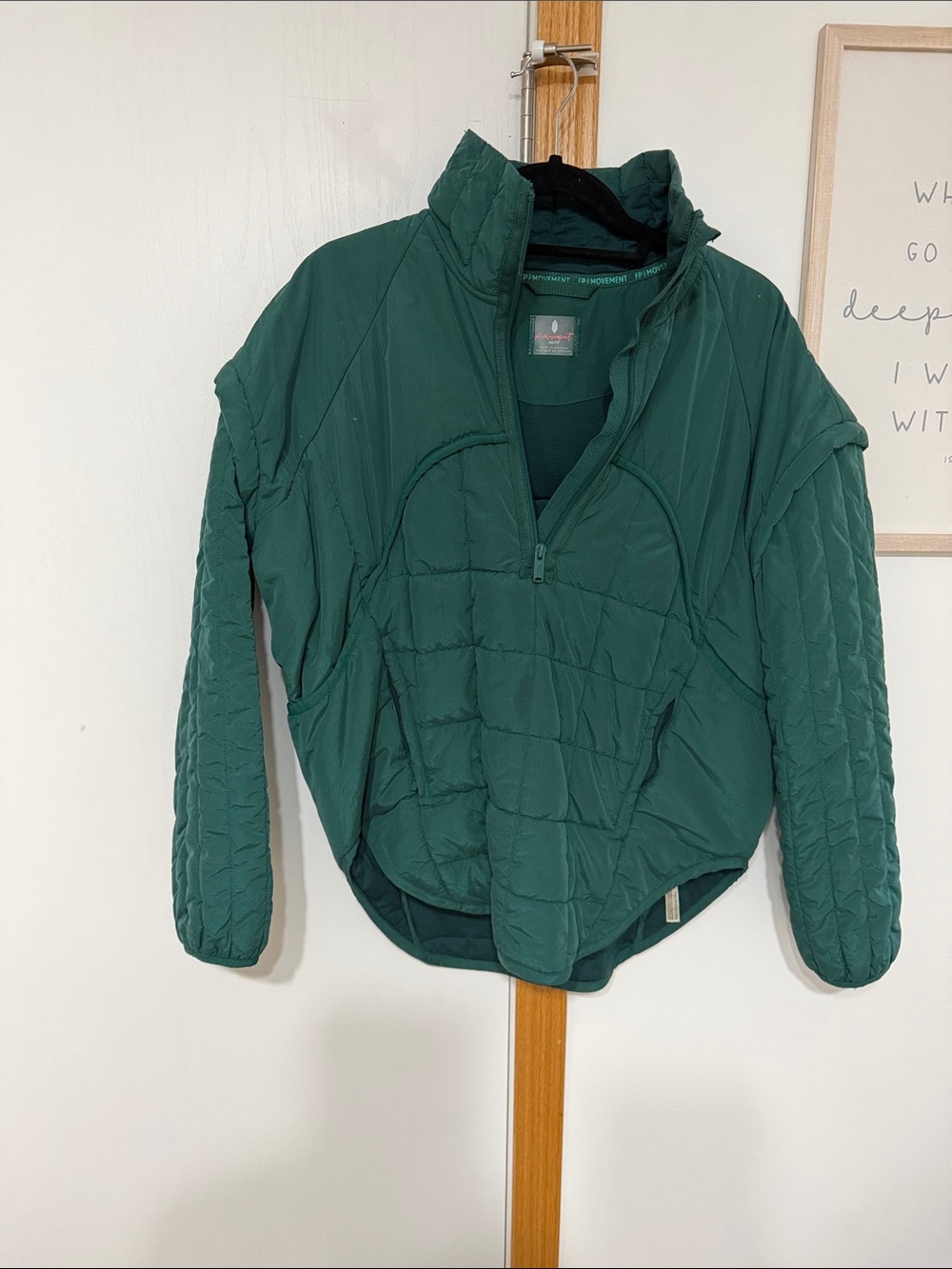 Free People Deep Green Quilted Half-Zip Puffer